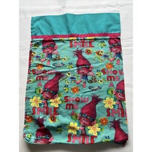 Vtg Kids 12"x17"  Cotton Pillowcase‎ - Handmade Trolls Poppy Flowers